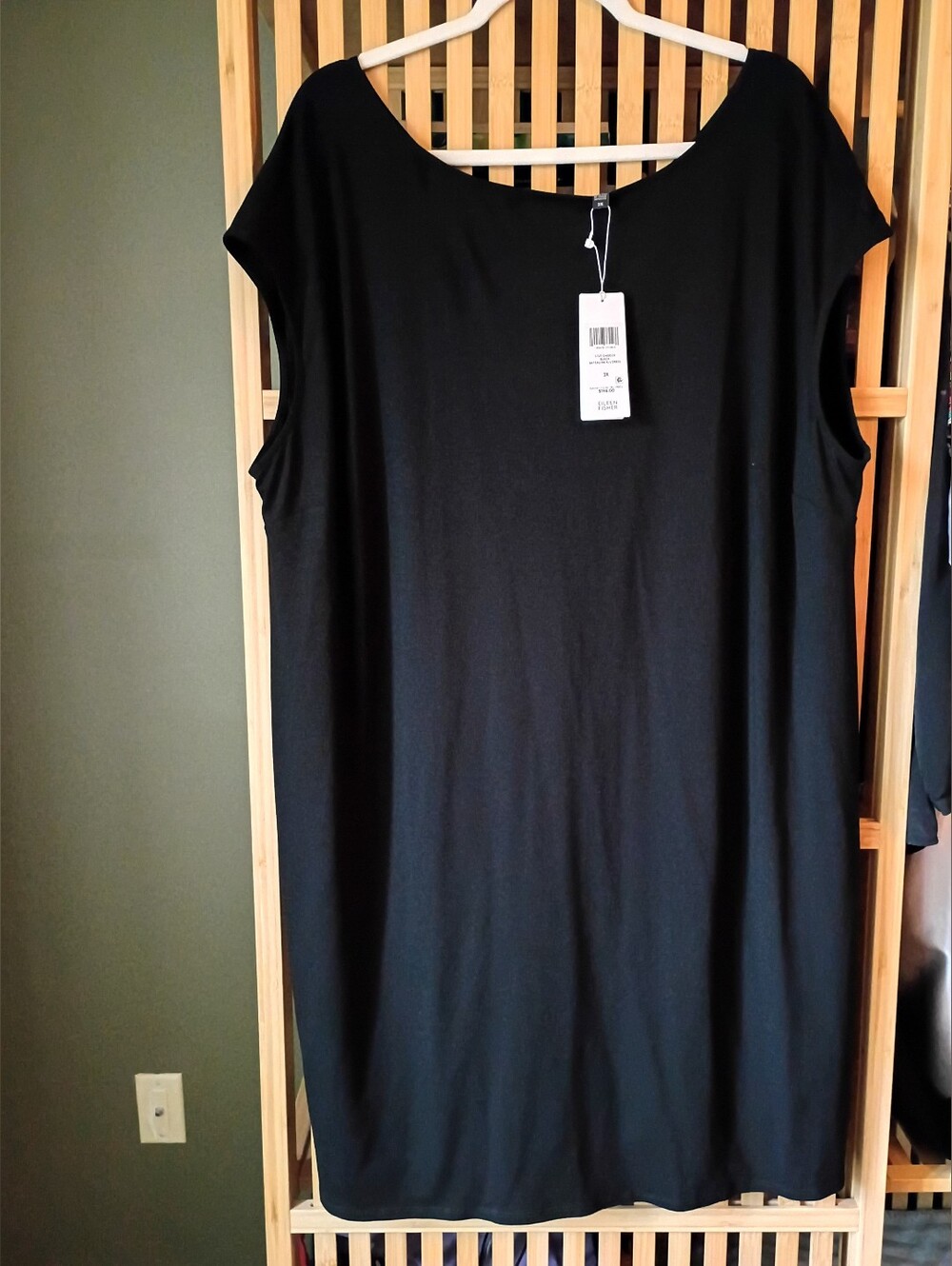 NWT Eileen Fisher Black Bateau Neck Shift Dress Plus Size 3X LBD Minimalist